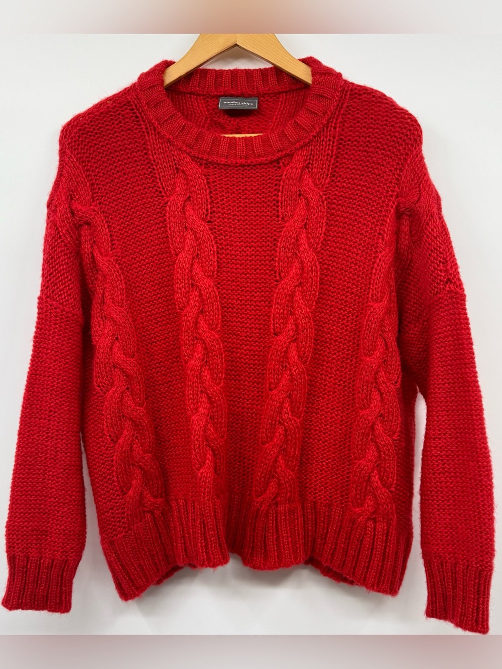 Wooden Ships Mohair & Wool Blend Red Ginger Cable Knit Crewneck Sweater SZ XS/S